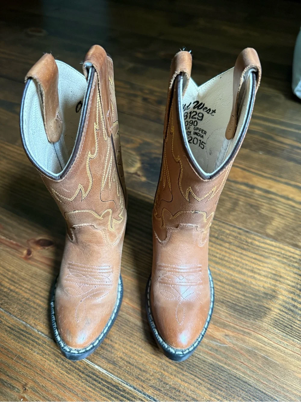 Old West Brown Kids Cowboy Boots with Embroidered Stitching